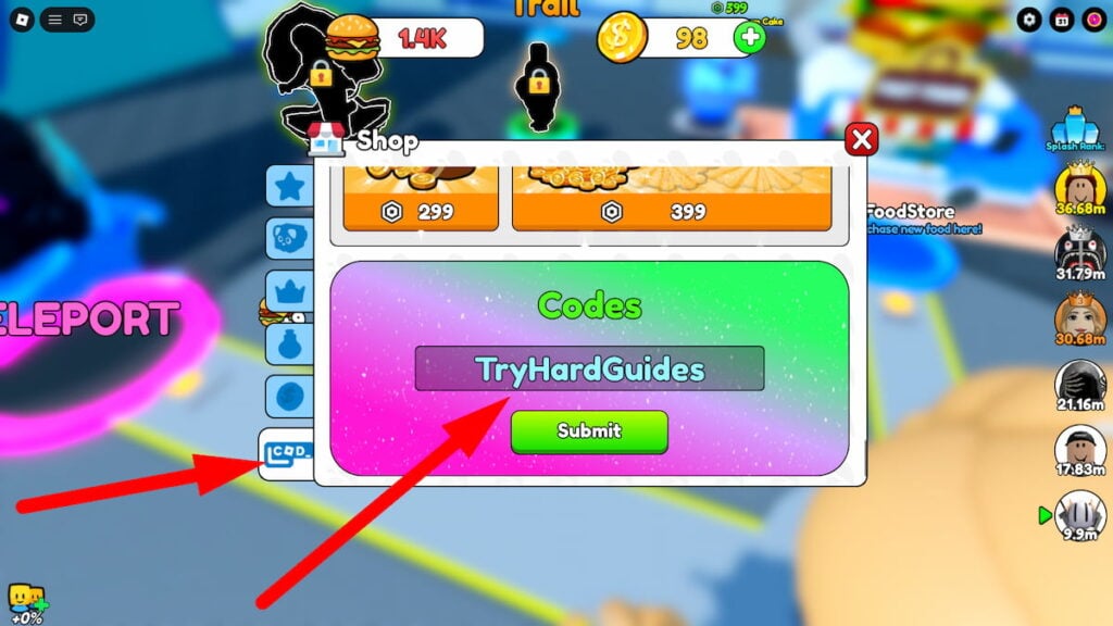 How To Redeem Codes In Get Fat To Splash Roblox