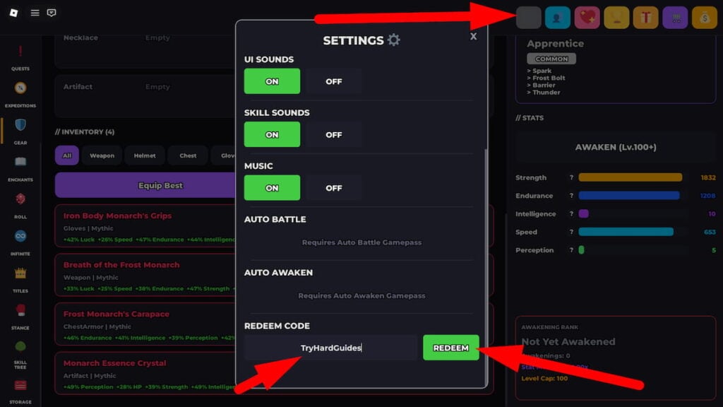 How To Redeem Codes In Solo Leveling Incremental Roblox