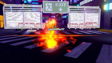 Roblox Anime Apocalypse Avatar Encased In Fire Near Fence Barricade On Zebra Crossing