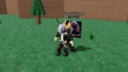 Roblox Cardfantasy Rng Avatar Wearing Silver Helmet Black Clothes Two Giant Swords On Back Standing On Grass With Dark Knight Card Floating Behind Saying 1 In 6500