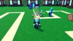 Roblox Cursed Tower Defense Avatar Wearing Silver Helmet Black Clothes Two Giant Swords On Back Ablue Haired Npc Units Attacked Pain Curse Npcs