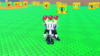 Roblox Dont Get Caught For Hackers Avatar Wearing Silver Helmet Black Clothes Two Giant Swords On Back With Three Red Hearts Above Head With Golden Cages With Npcs Inside Behind