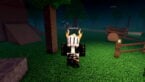 Roblox Dying Days Zombies Avatar Wearing Silver Helmet Black Clothes Two Giant Swords On Back Standing Near Trees As Zombies Coming From Behind