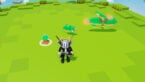 Roblox Fuse 3 Dragons Avatar Wearing Silver Helmet Black Clothes Two Giant Swords On Back Standing Near Grass Seed And Two Dragons Flying