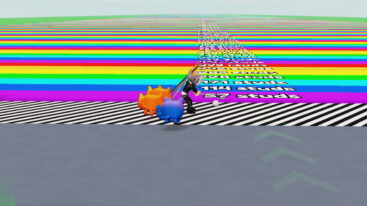 Roblox Golf Training Avatar Wearing Silver Helmet Black Clothes Two Giant Swords On Back Holding A Golf Club About To Swing At A Golf Ball
