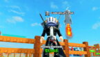 Roblox Launch Your Rocket Avatar Avatar Wearing Silver Helmet Black Clothes Two Giant Swords On Back Standing Near Wooden Fence With A Silver Small Rocket Firing Into The Sky