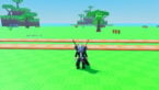Roblox My Knife Farm Avatar Wearing Silver Helmet Black Clothes Two Giant Swords On Back Standing Near Two Conveyor Belts