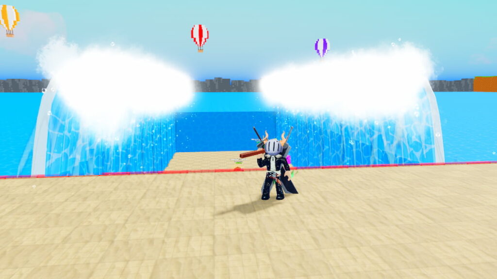 Roblox Evade Codes April 2026 Try Hard Guides Roblox Open Sea For Brainrots Avatar Wearing Silver Helmet Black Clothes Two Giant Swords On Back Holding A Staff As The Sea Is Parted Behind 1024x576 