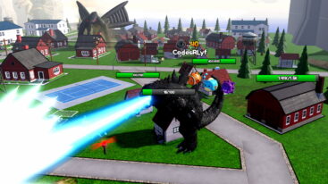 Roblox Train Kaiju To Destroy A Black Kaiju Looking Like Godzilla Firing Out A Blue Beam From Mouth In A Small Village