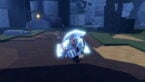 Roblox Weak Battlegrounds Avatar Wearing Silver Helmet With Flames Rushing Towards Screen Holding Two Swords Encased In Ice Blue Glow