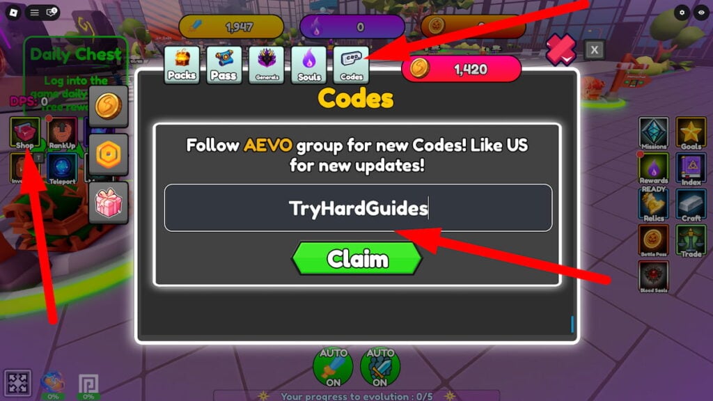 How To Redeem Codes In Anime Evolution RE Roblox