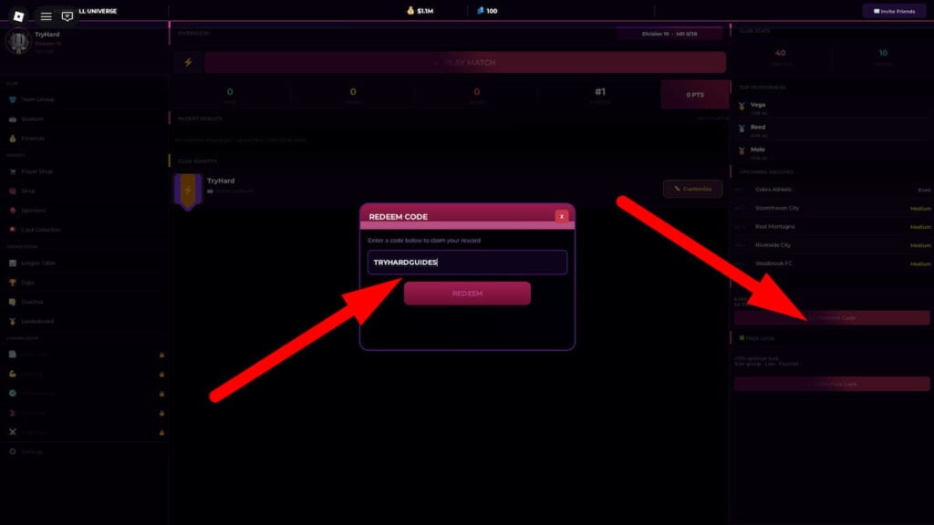 How To Redeem Codes In Football Universe 26 Roblox