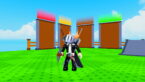 Roblox 1 Blocks Per Click Avatar Wearing Silver Helmet Black Clothes Two Giant Swords On Back Holding A Stone Pickaxe Standing Before For Blank Leaderboards