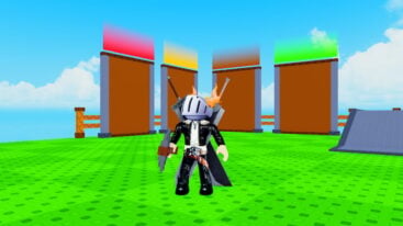 Roblox 1 Blocks Per Click Avatar Wearing Silver Helmet Black Clothes Two Giant Swords On Back Holding A Stone Pickaxe Standing Before For Blank Leaderboards