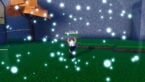 Roblox Anime Limitless Avatar Wearing Silver Helmet Black Pucnhing Causing Blue Particles To Float In The Air