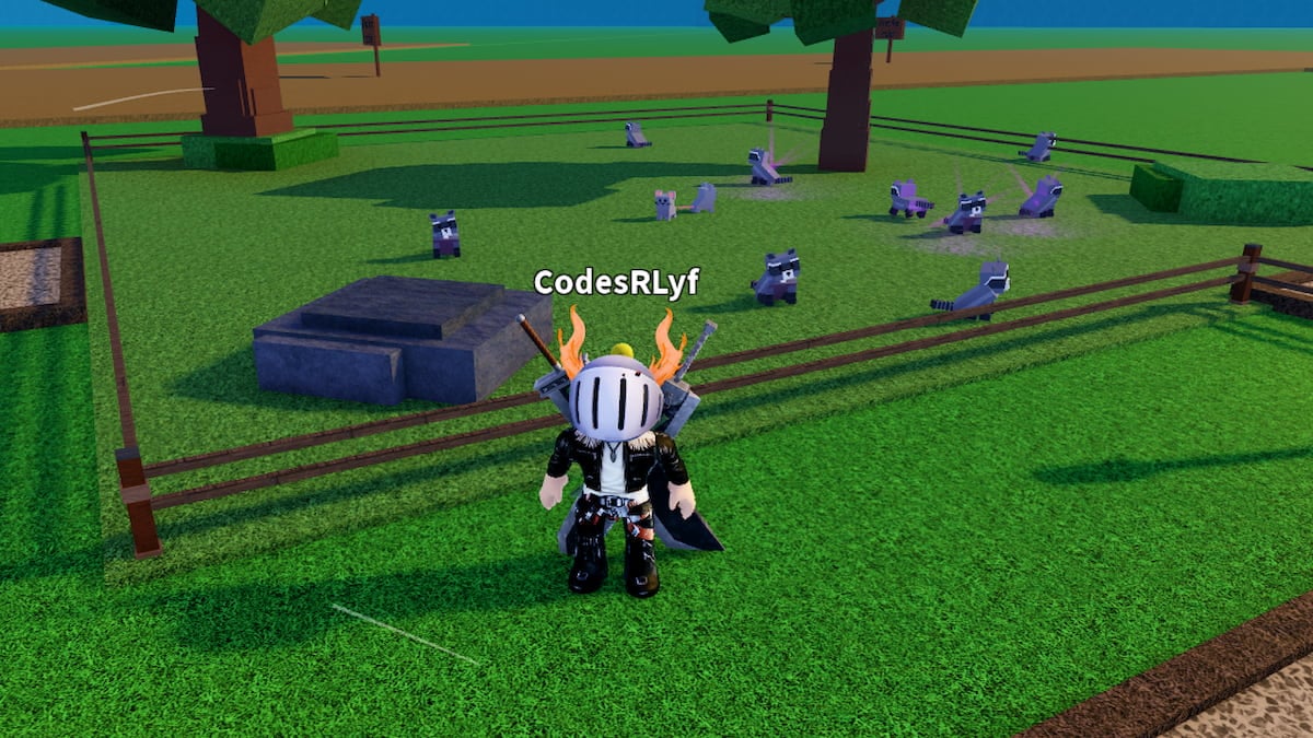 Catch An Animal Codes Tundra Update July 2026 Try Hard Guides Roblox Catch An Animal Avatar Wearing Silver Helmet Black Clothes Two Giant Swords On Back Standing Before Fence With Tons Of Racoons Inside 