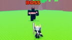 Roblox Fight For Hackers Avatar Wearing Silver Helmet Black Clothes Two Giant Swords On Back Holding A Silver Bat As A Boss Npc Walking Twards