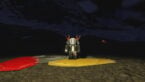 Roblox K2 Climbing Simulation Avatar Wearing Silver Helmet Black Clothes Two Giant Swords On Back Standing On Yellow Banner Near Red Banner Before A Giant Snowy Mountain