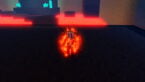 Roblox Super Tag Avatar Wearing Silver Helmet Black Clothes Two Giant Swords On Back Is On Fire Near Lava