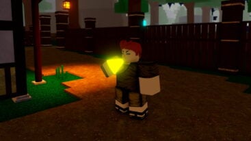 Roblox Untitled Slayer Brown Haired Avatar Wearing Brown Clothes Chugging A Yellow Potion On A Dirt Path Near Wooden Fence