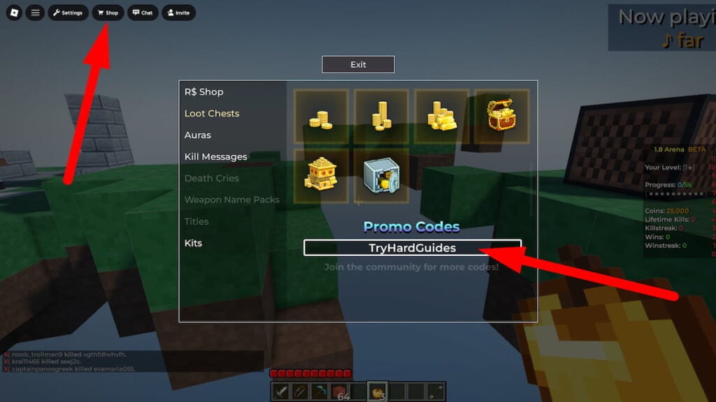 How To Redeem Codes In 1.8 Arena Roblox