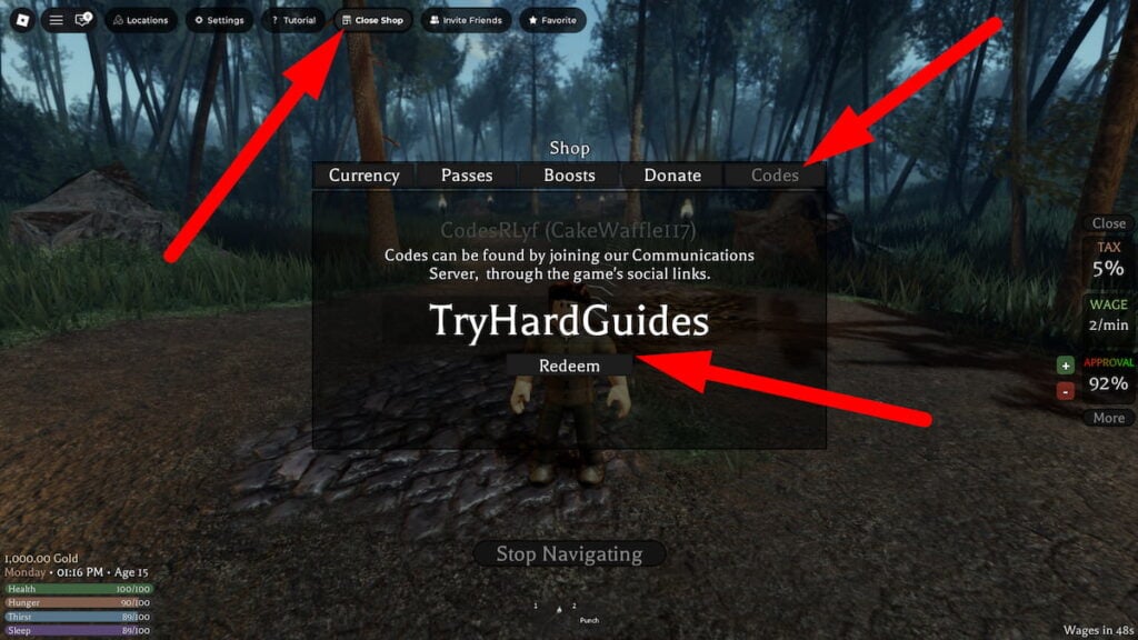 How To Redeem Codes In Medieval Life Roblox