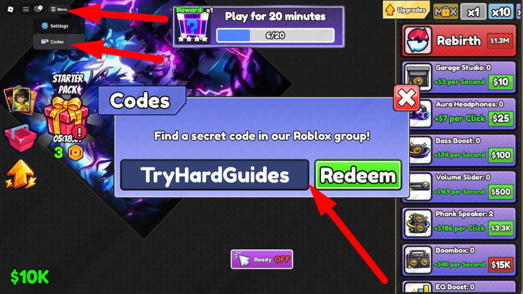 How To Redeem Codes In Phonk Clicker Roblox