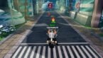 Roblox Anime Squadron Avatar Wearing Silver Helmet Black Clothes Two Giant Swords On Back Standing On A Zebra Crossing As Npcs Head Towards A Dark Portal