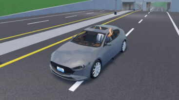 Roblox Car Flipper Avatar Wearing Silver Helmet Driving A Silver Car On Road