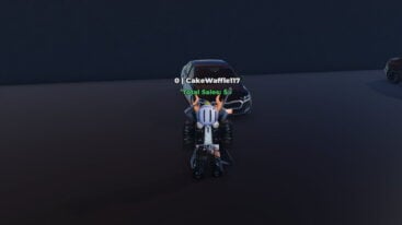 Roblox Car For Sale Avatar Wearing Silver Helmet Black Clothes Two Giant Swords On Back Standing In Front Of Black Car