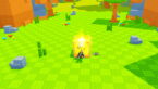 Roblox Push A Lucky Block Avatar Wearing Silver Helmet Black Clothes Two Giant Swords On Back Pushing A Golden Lucky Block Up A Grassy Hill