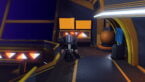 Roblox Reminiscence Zombies Avatar Wearing Silver Helmet Black Clothes Two Giant Swords On Back Standing On Advanced Spaceship With Yellow Monitors Behind