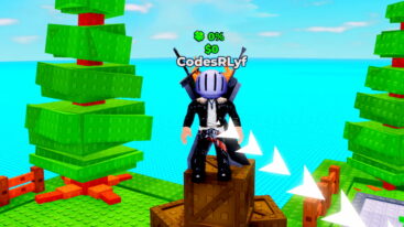 Roblox Split Or Steal Brainrot Avatar Wearing Silver Helmet Black Clothes Two Giant Swords On Back Standing On Top Of Wooden Crates Near Trees With White Arrow Coming From Torso