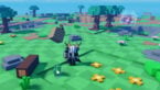 Roblox Yeet Battles Avatar Wearing Silver Helmet Black Clothes Two Giant Swords On Back Wielding A Bone Arm On Right Hand As A Brick Is Being Fling At Them From Behind By Another Player