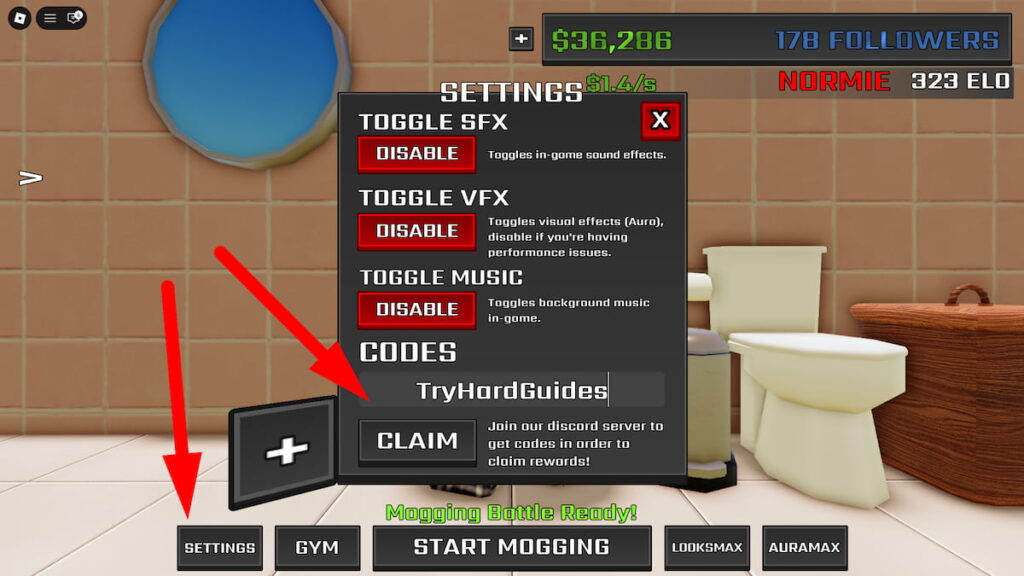 How To Redeem Codes In Looksmax And Mog Roblox