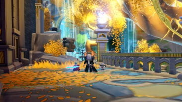 Roblox Animeexpeditions Avatar Wearing Silver Helmet Black Clothes Two Giant Swords On Back Near Many Golden Trees