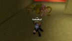 Roblox Backrooms Simulator Avatar Wearing Silver Helmet Black Clothes Two Giant Swords On Back With A Yellow Monster And A Skin Walker Behind