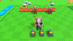 Roblox Build A Slime Defense Avatar Wearing Silver Helmet Black Clothes Two Giant Swords On Back Standing Before Three Cannons As Slime Towers And Walls Defend