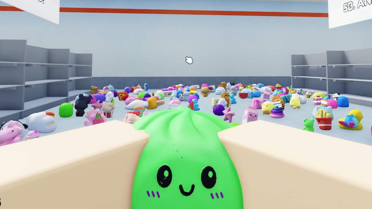 Clean The Squishies Codes Aura July 2026 Try Hard Guides Roblox Clean The Squishies Two Blocky Hands Holding A Green Dumpling Squishy As Tons Of Other Squishies Litter The Floor 