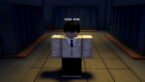 Roblox Gakuran Black Messy Haired Avatar In White Cardigan Black Trousers Uniform Standing Near Lockers
