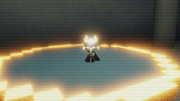 Roblox Lurking Giants Avatar Wearing Silver Helmet Black Clothes Two Giant Swords On Back Jumping On Gold Rimmed Trampoline