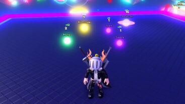 Roblox Merge A Black Hole Avatar Wearing Silver Helmet Black Clothes Two Giant Swords On Back Standing Before Different Colored Black Holes