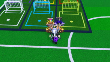 Roblox Soccer Training Avatar Kicking Purple Soccer Ball Before Three Different Colored Nets
