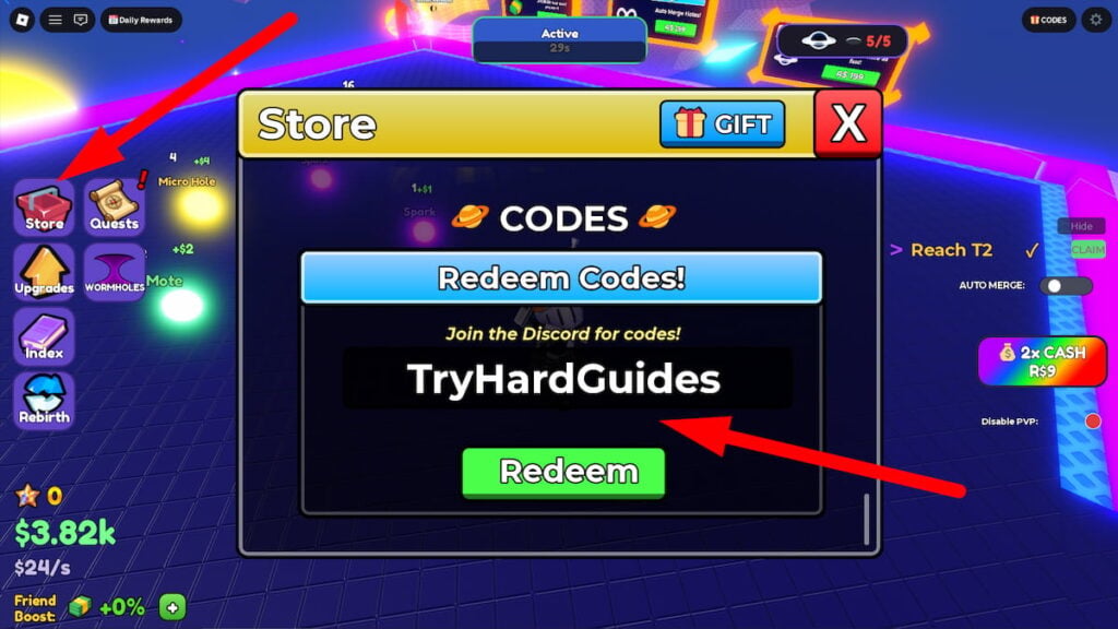 How To Redeem Codes In Merge A Black Hole Roblox