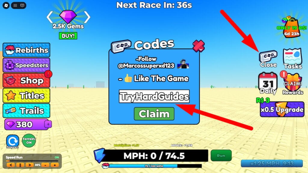 How To Redeem Codes In Speedsters Infinite Roblox