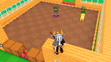 Roblox Build A Base And Steal Avatar Wearing Silver Helmet Black Clothes Two Giant Swords On Back Standing On Wooden Wall As A Bat And Yellow Lab Wandering Around Inside Of House
