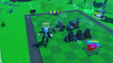 Roblox Build A Base Rng Avatar Wearing Silver Helmet Black Clothes Two Giant Swords On Back While Underwater As Mortars And Cannons Attack Enemies