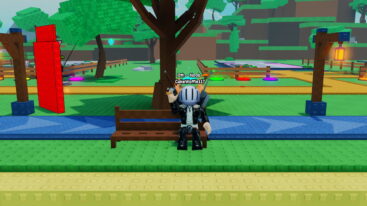 Roblox Fish An Anime Rng Avatar Wearing Silver Helmet Black Clothes Two Giant Swords On Back Sitting On A Bench Holding A Fishing Rod Near Trees