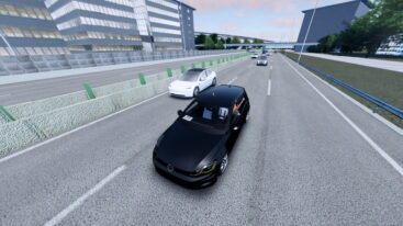 Roblox Ghost Driver Avatar Wearing Helmet Driving Black Car Down Motorway Near White Car