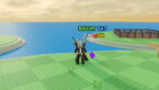 Roblox Grow A Chicken Fighter Avatar Wearing Silver Helmet Black Clothes Two Giant Swords On Back Standing Next To A Purple Little Chicken Called Biscuit Who Is Level 7
